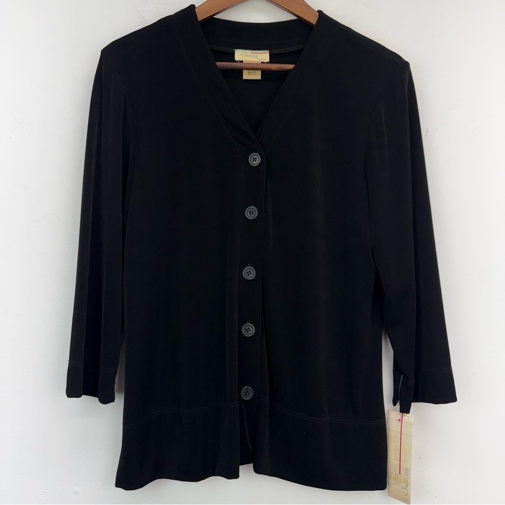 Choices size Petite XL Women’s Black Slinky 3/4 Sleeve Button Up Cardigan NWT